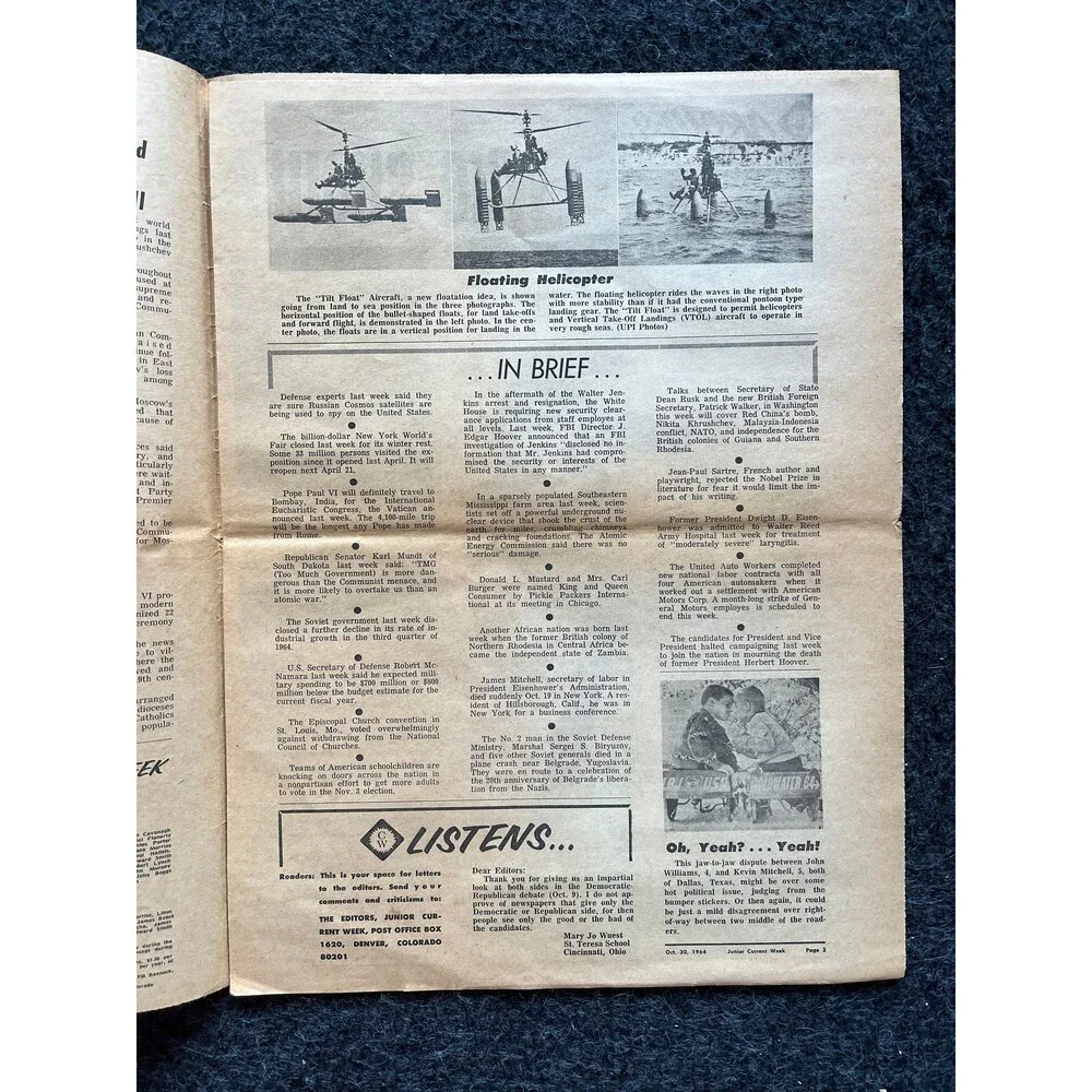 1970s Childrens Cold War Newspaper, Vintage Antique Collectibles, Original Chil